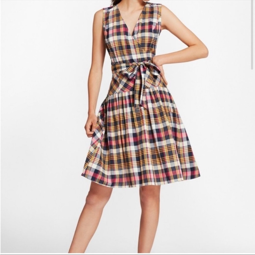Brooks Brothers Madras Plaid Faux Wrap Dress with Belt
